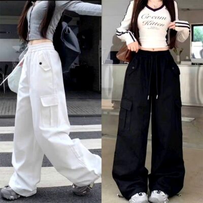 Quần Túi  Ống Rộng Chất Kaki Nữ Dây Rút Chất Kaki Rũ Đanh Mịn