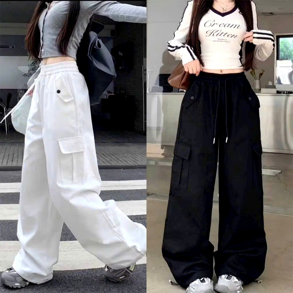 Quần Túi  Ống Rộng Chất Kaki Nữ Dây Rút Chất Kaki Rũ Đanh Mịn
