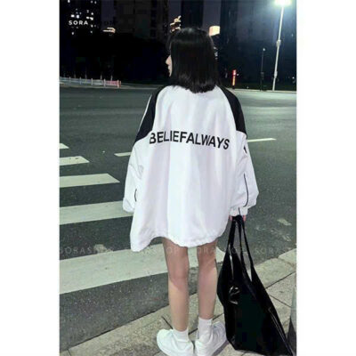 Áo Khoác Dù Unisex Nam Nữ Chất Dù 2 Lớp, Áo Khoác Bomber Cổ Đứng Form Rộng Phối Tay, logo In Chữ BELIFALWAYS