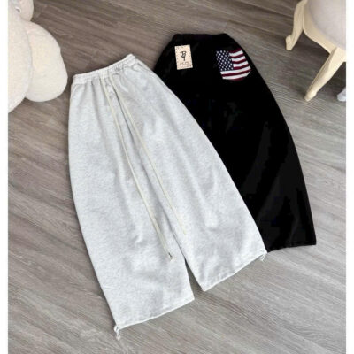 Quần nỉ 2 da dày dặn phom suông rộng basic cờ Mỹ túi mổ rộng unisex