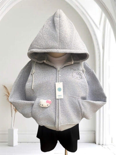 Áo Khoác In Logo Hello Kitty Kèm Charm Mèo - Hàng Đẹp Bán Shop