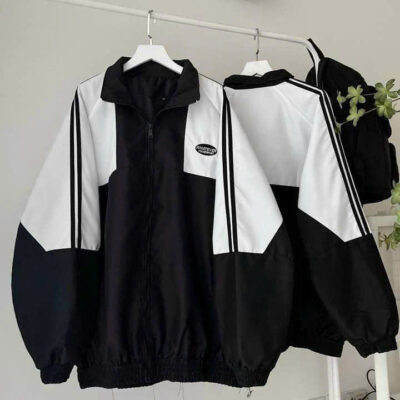Áo Khoác Dù WHATEVER Chất Dù 2 Lớp Cổ Đứng Phối Sọc Tay Unisex Nam Nữ