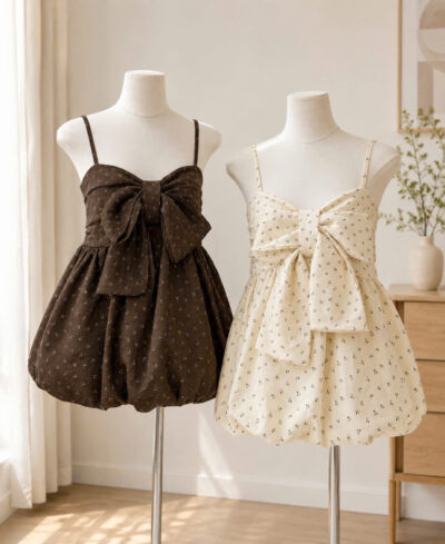 Áo Hoa Nhí Phối Nơ Bản Lớn – Dáng Babydoll Thoải Mái Cho Phái Đẹp